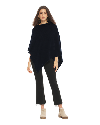 Women's Pure Cashmere Textured Knit Poncho Night Blue