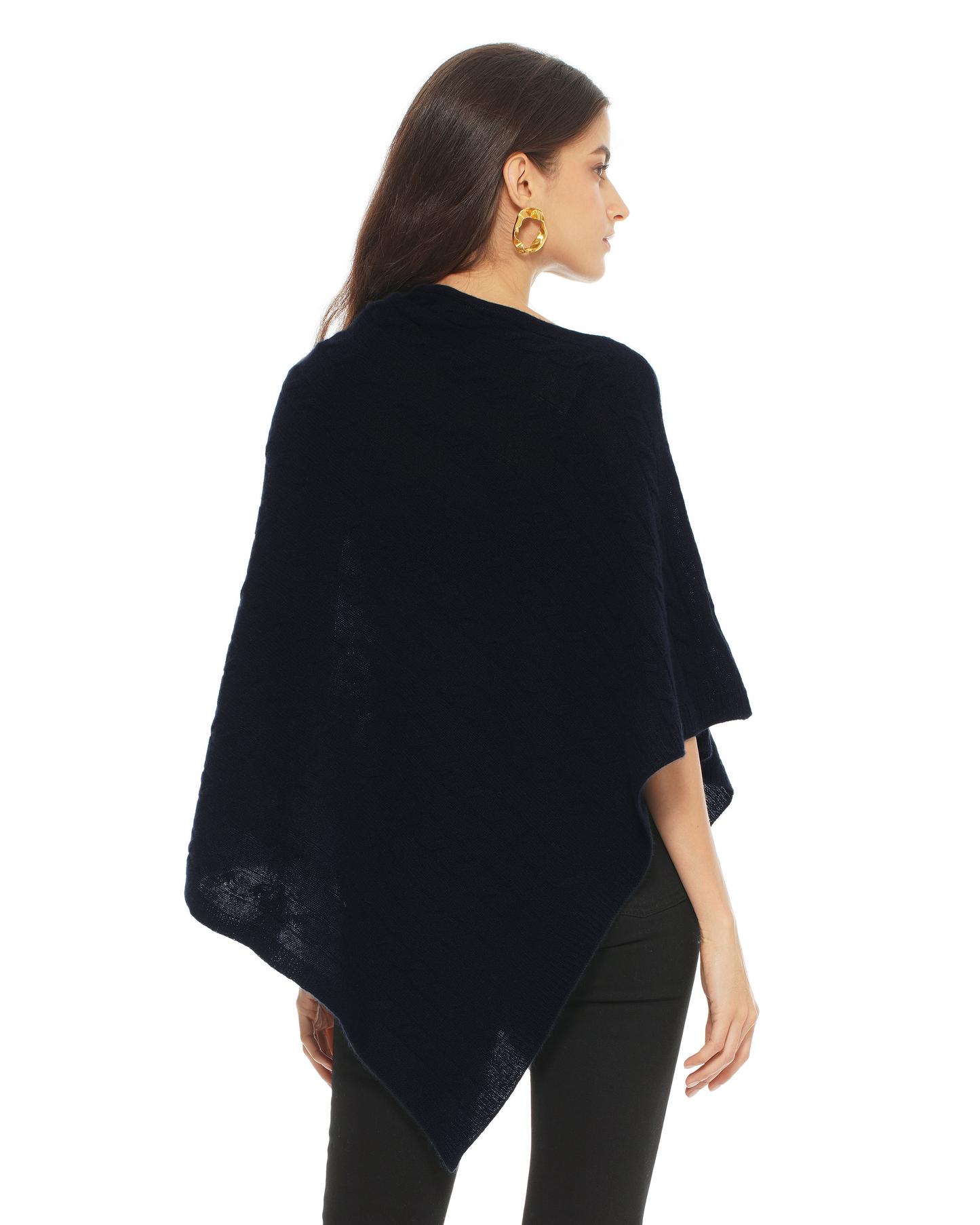 Women's Pure Cashmere Textured Knit Poncho Night Blue