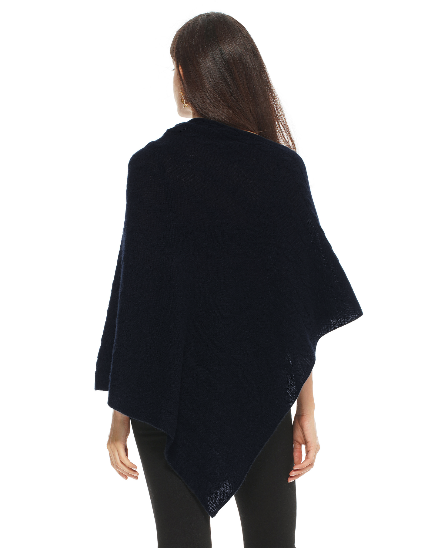 Women's Pure Cashmere Textured Knit Poncho Night Blue