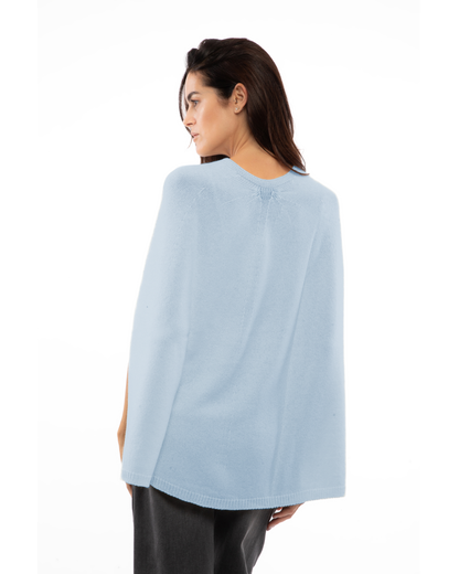 Women's Pure Cashmere Elegant Cable Knit Poncho Baby Blue