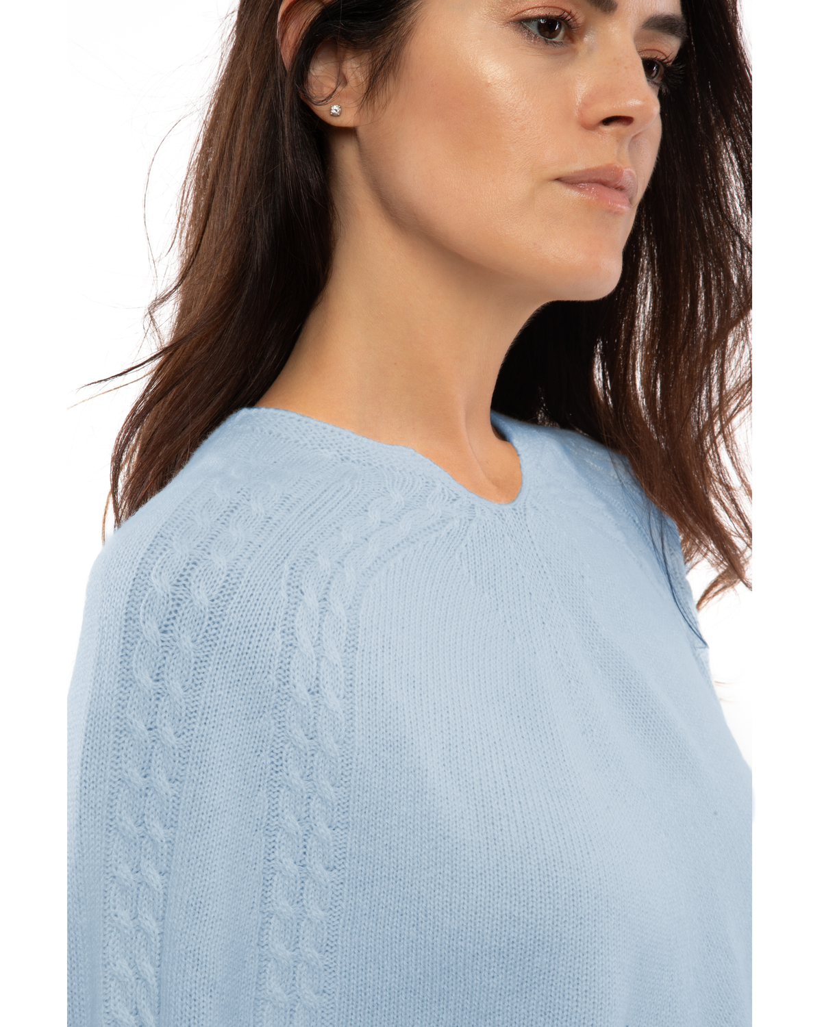Women's Pure Cashmere Elegant Cable Knit Poncho Baby Blue