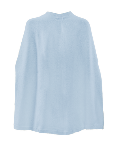 Women's Pure Cashmere Elegant Cable Knit Poncho Baby Blue