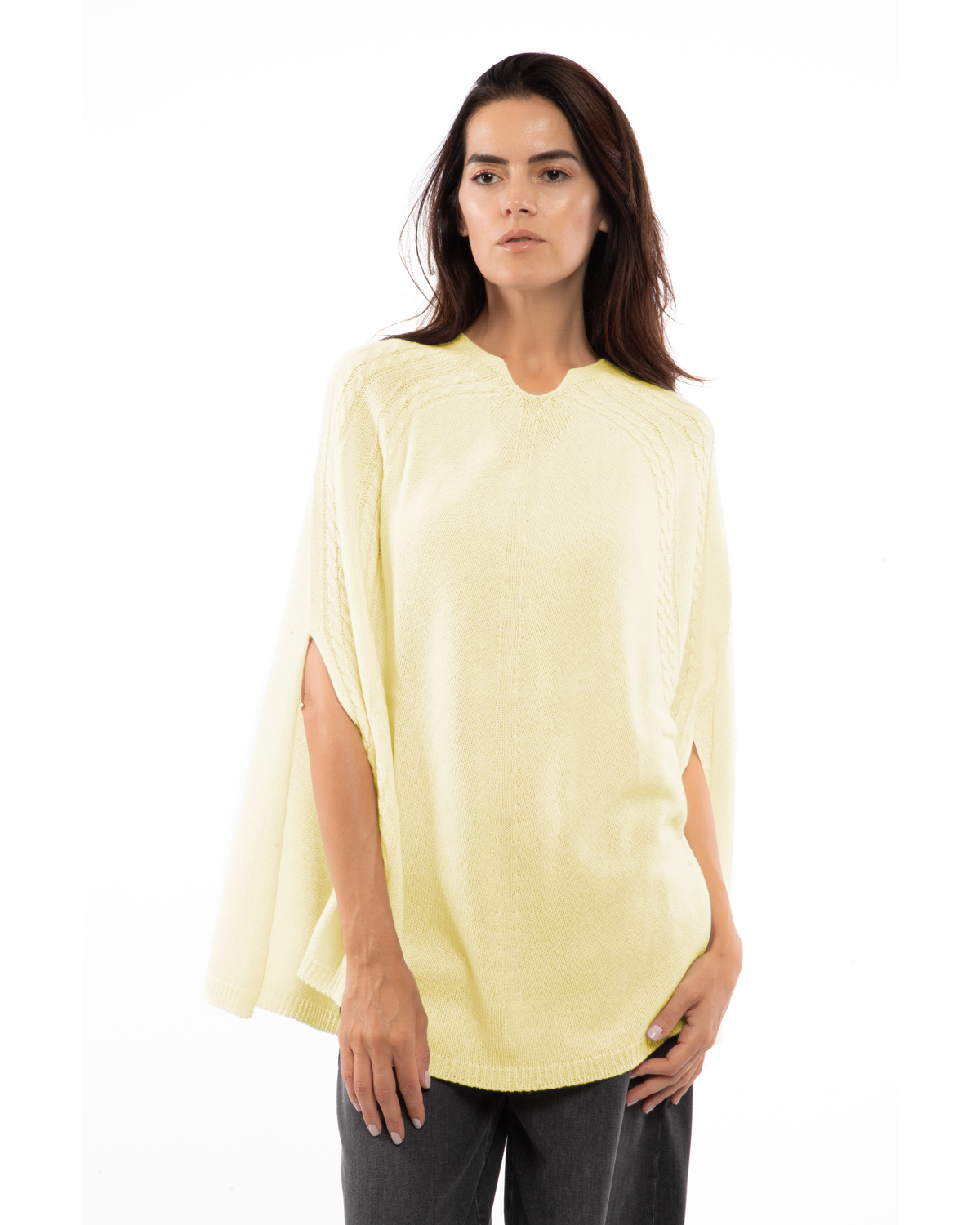 Women's Pure Cashmere Elegant Cable Knit Poncho Butter Yellow