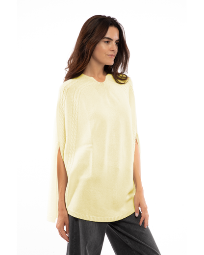 Women's Pure Cashmere Elegant Cable Knit Poncho Butter Yellow