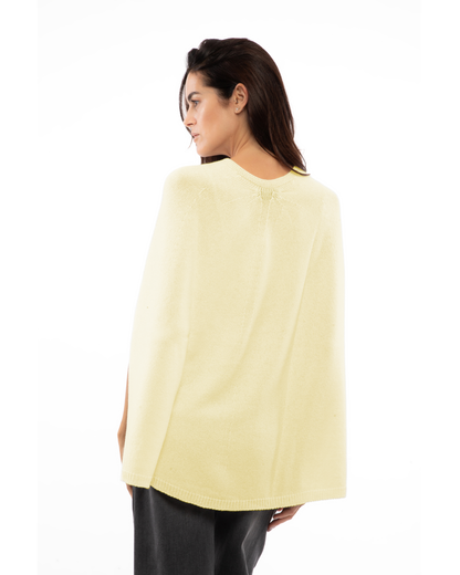 Women's Pure Cashmere Elegant Cable Knit Poncho Butter Yellow