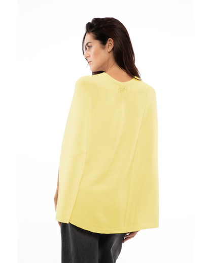 Women's Pure Cashmere Elegant Cable Knit Poncho Lemon Yellow