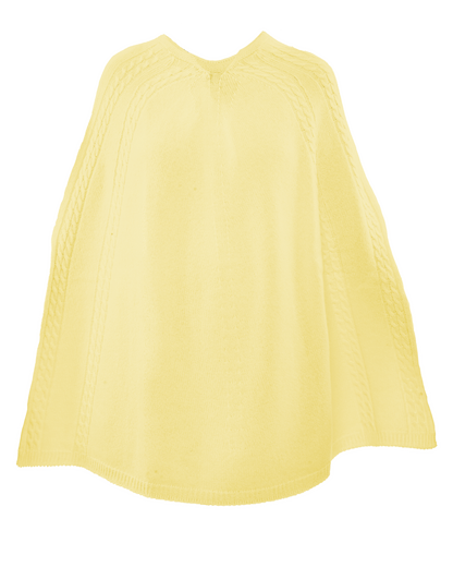 Women's Pure Cashmere Elegant Cable Knit Poncho Lemon Yellow