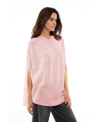 Women's Pure Cashmere Elegant Cable Knit Poncho Old Rose