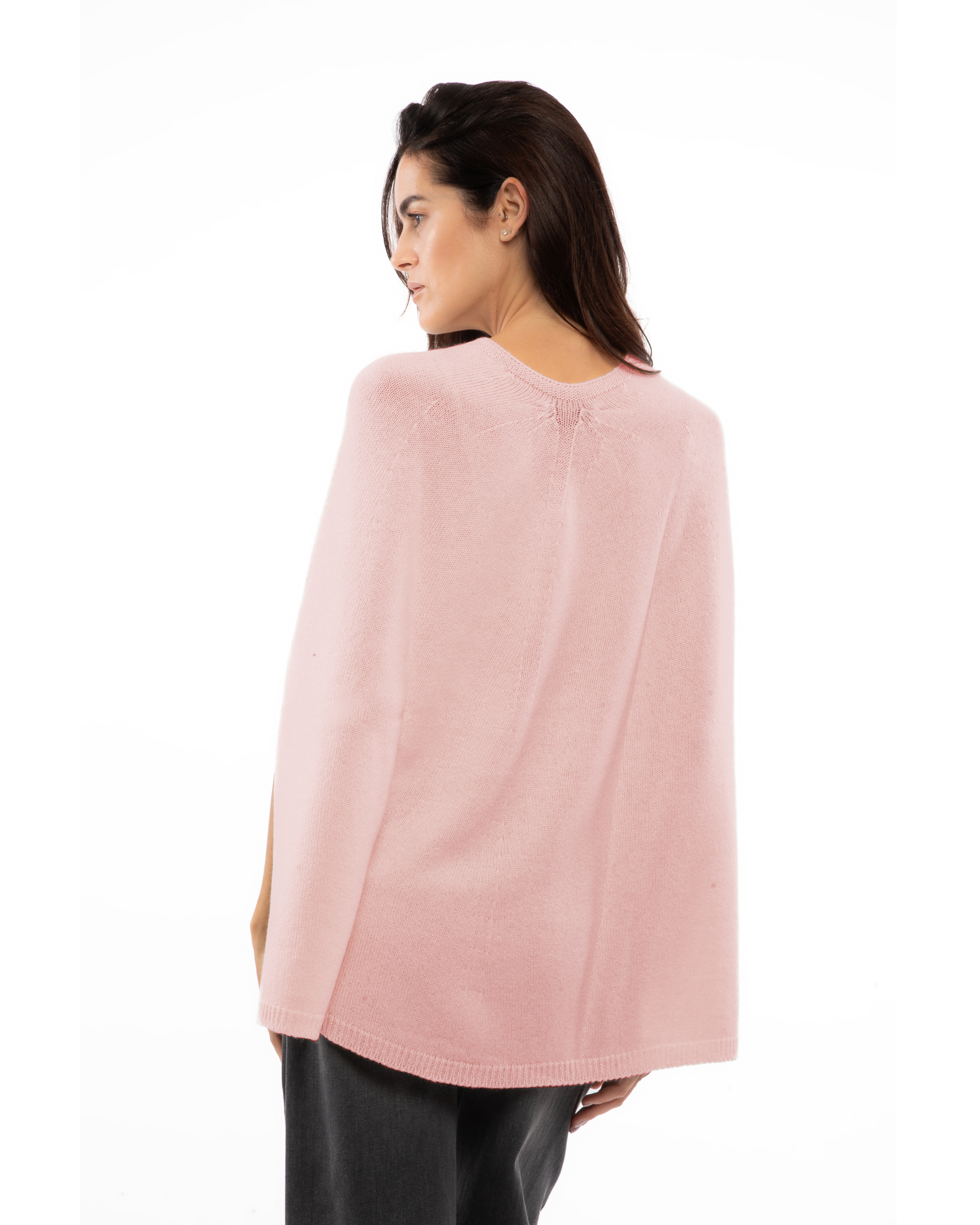 Women's Pure Cashmere Elegant Cable Knit Poncho Old Rose