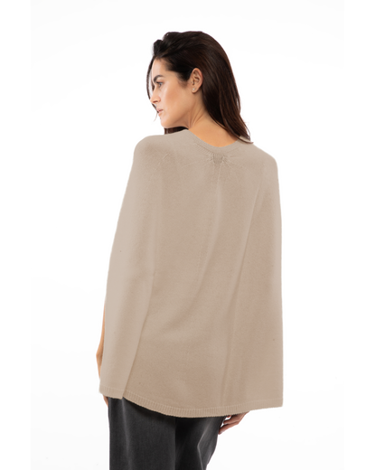 Women's Pure Cashmere Elegant Cable Knit Poncho Taupe
