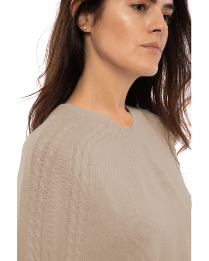 Women's Pure Cashmere Elegant Cable Knit Poncho Taupe