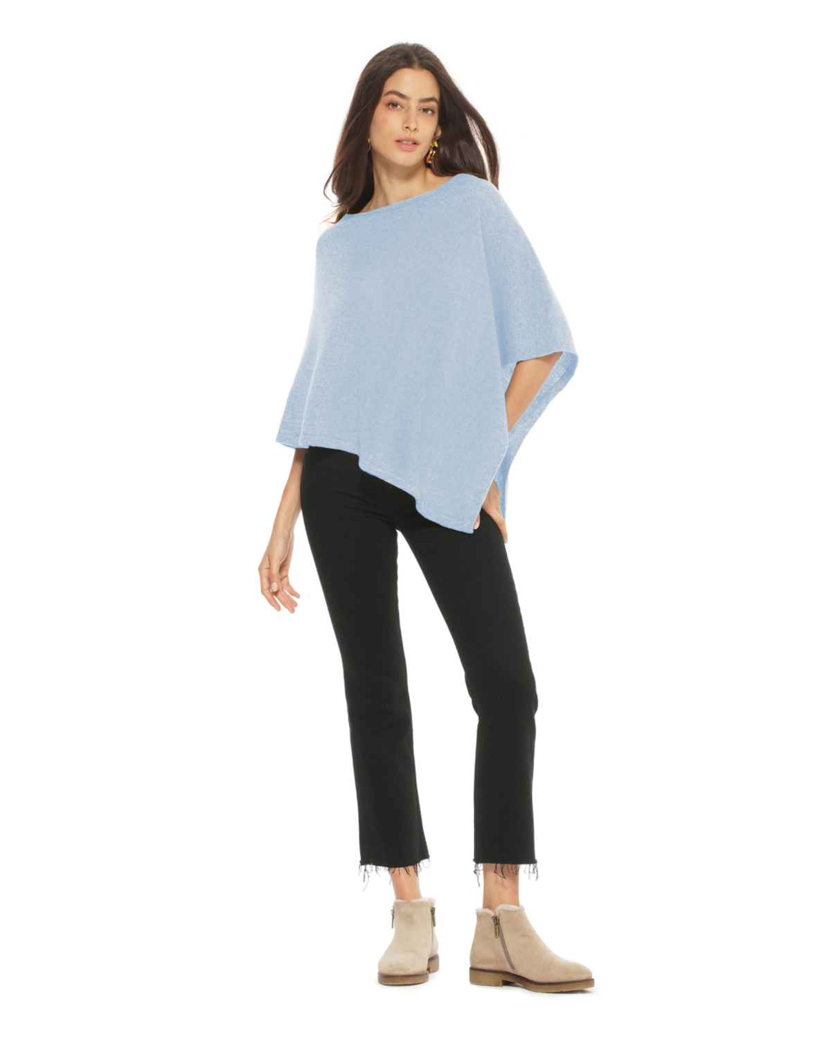 Women's Pure Cashmere Capelet Poncho Baby Blue