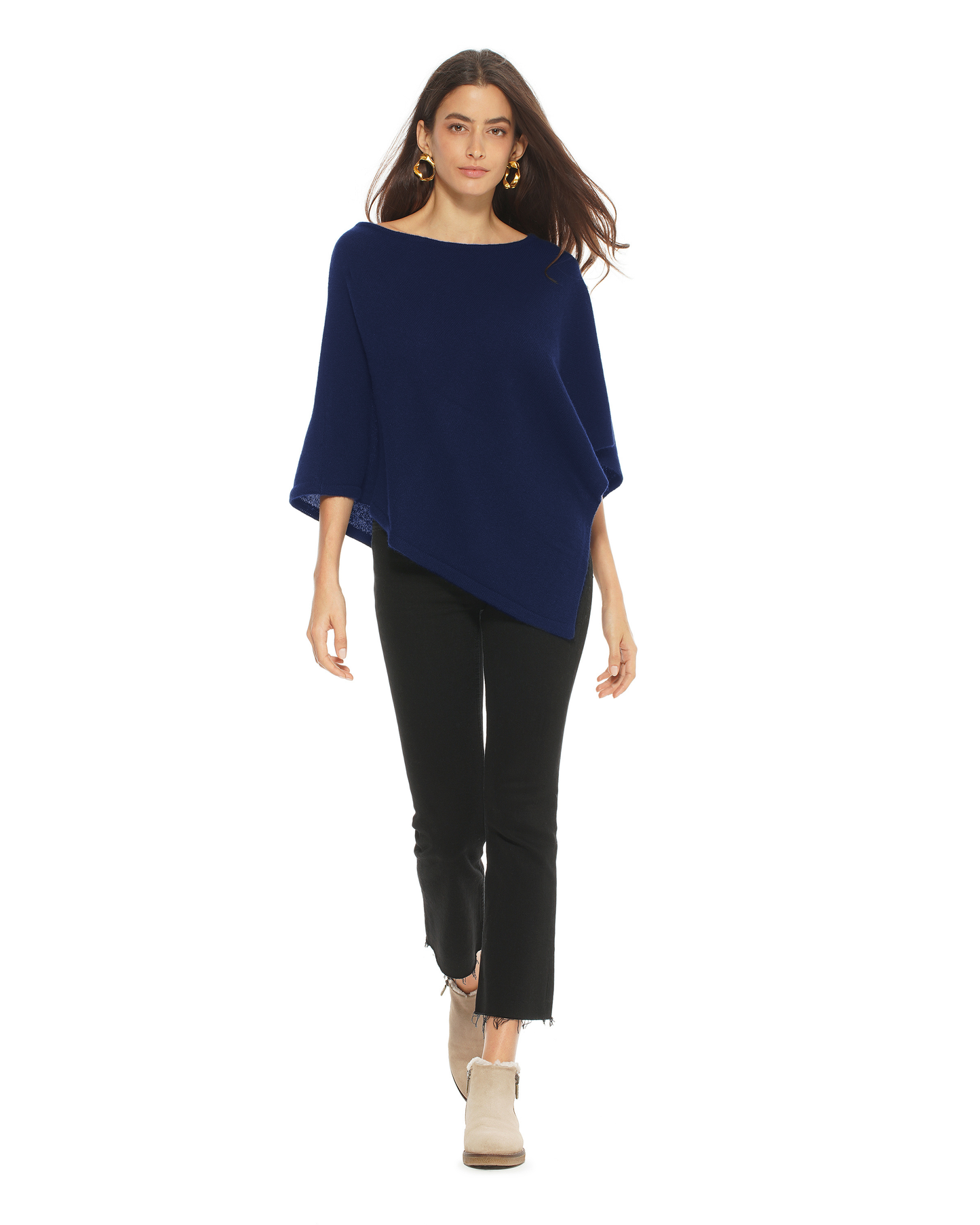 Women's Pure Cashmere Capelet Poncho Blue