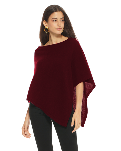 Women's Pure Cashmere Capelet Poncho Bordeaux