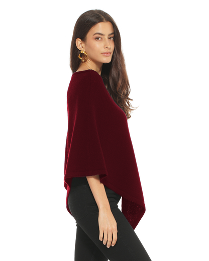 Women's Pure Cashmere Capelet Poncho Bordeaux
