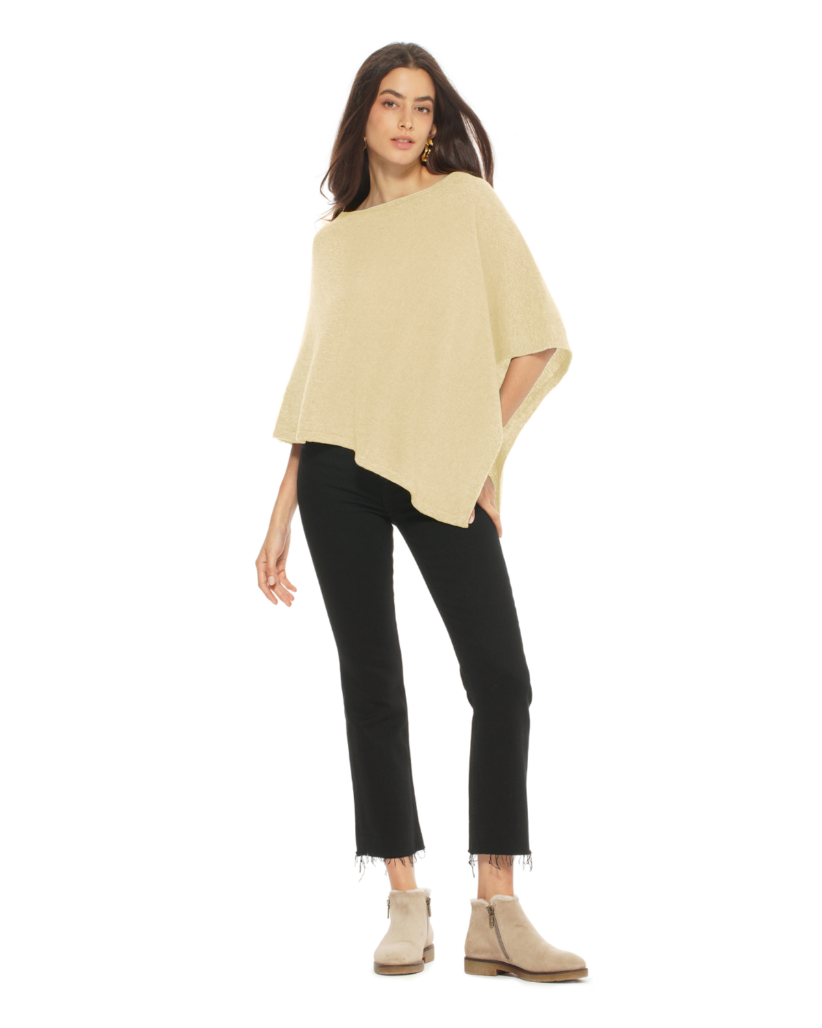 Women's Pure Cashmere Capelet Poncho Butter Yellow