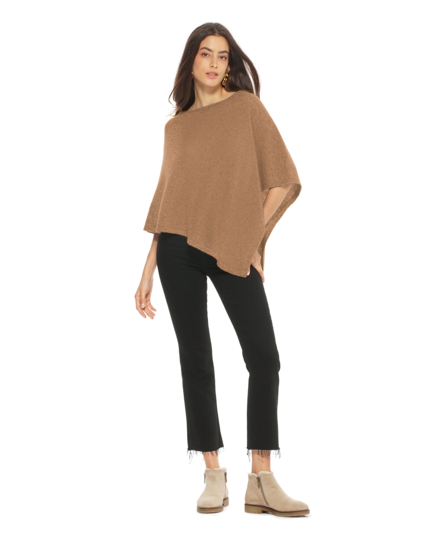 Women's Pure Cashmere Capelet Poncho Camel
