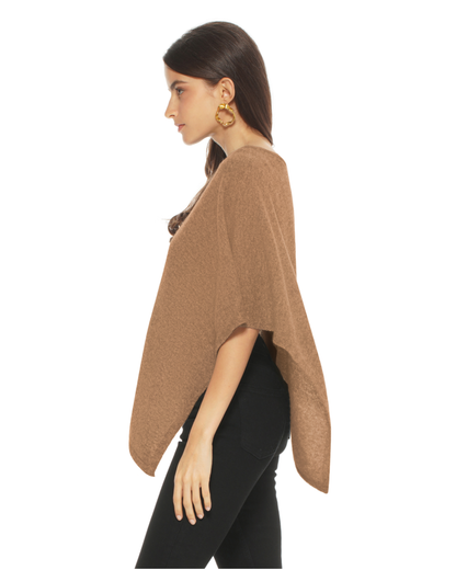 Women's Pure Cashmere Capelet Poncho Camel