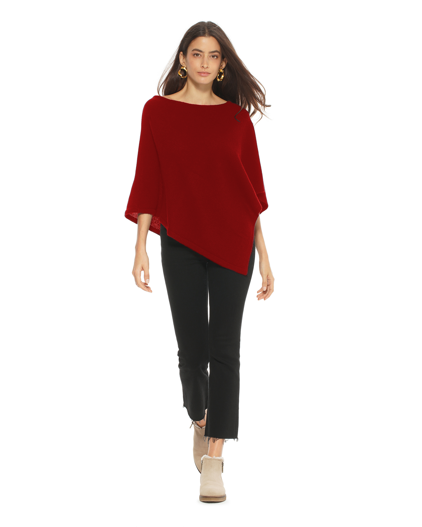 Women's Pure Cashmere Capelet Poncho Chianti