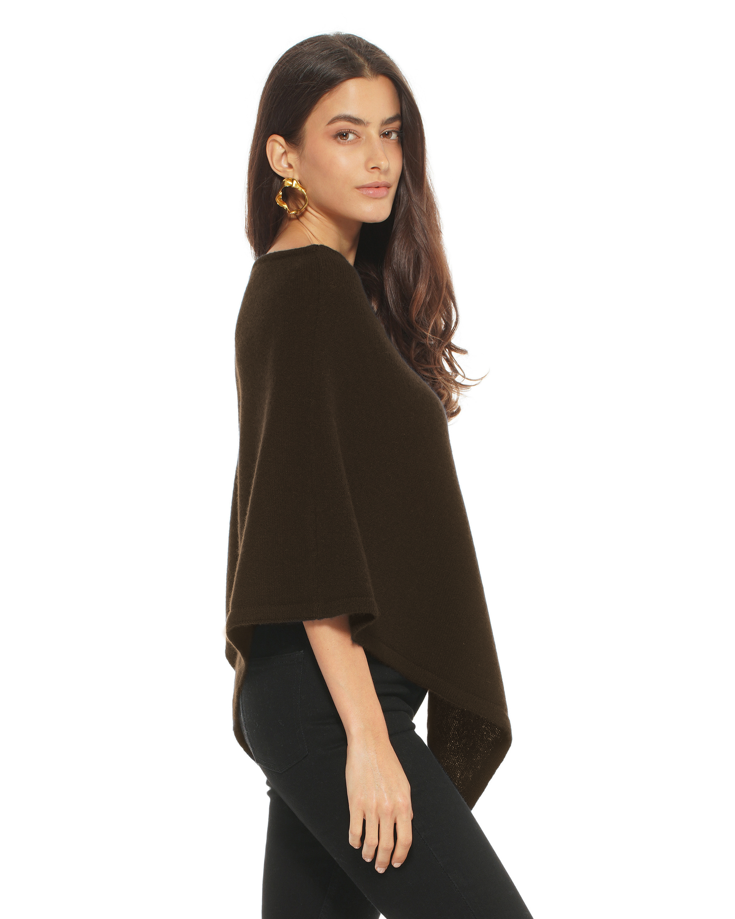 Women's Pure Cashmere Capelet Poncho Coffee