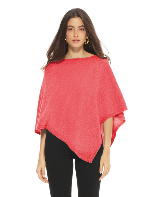Women's Pure Cashmere Capelet Poncho Coral Red