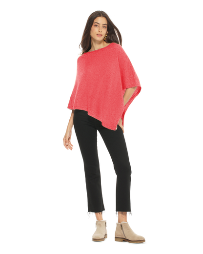 Women's Pure Cashmere Capelet Poncho Coral Red