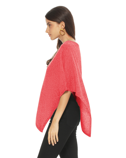 Women's Pure Cashmere Capelet Poncho Coral Red