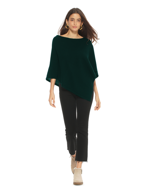 Women's Pure Cashmere Capelet Poncho Forest Green