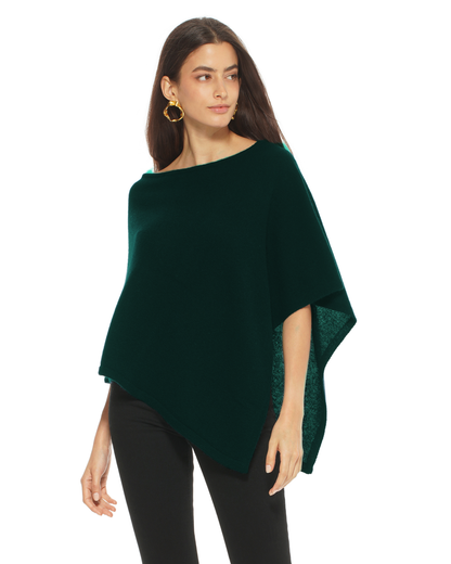 Women's Pure Cashmere Capelet Poncho Forest Green