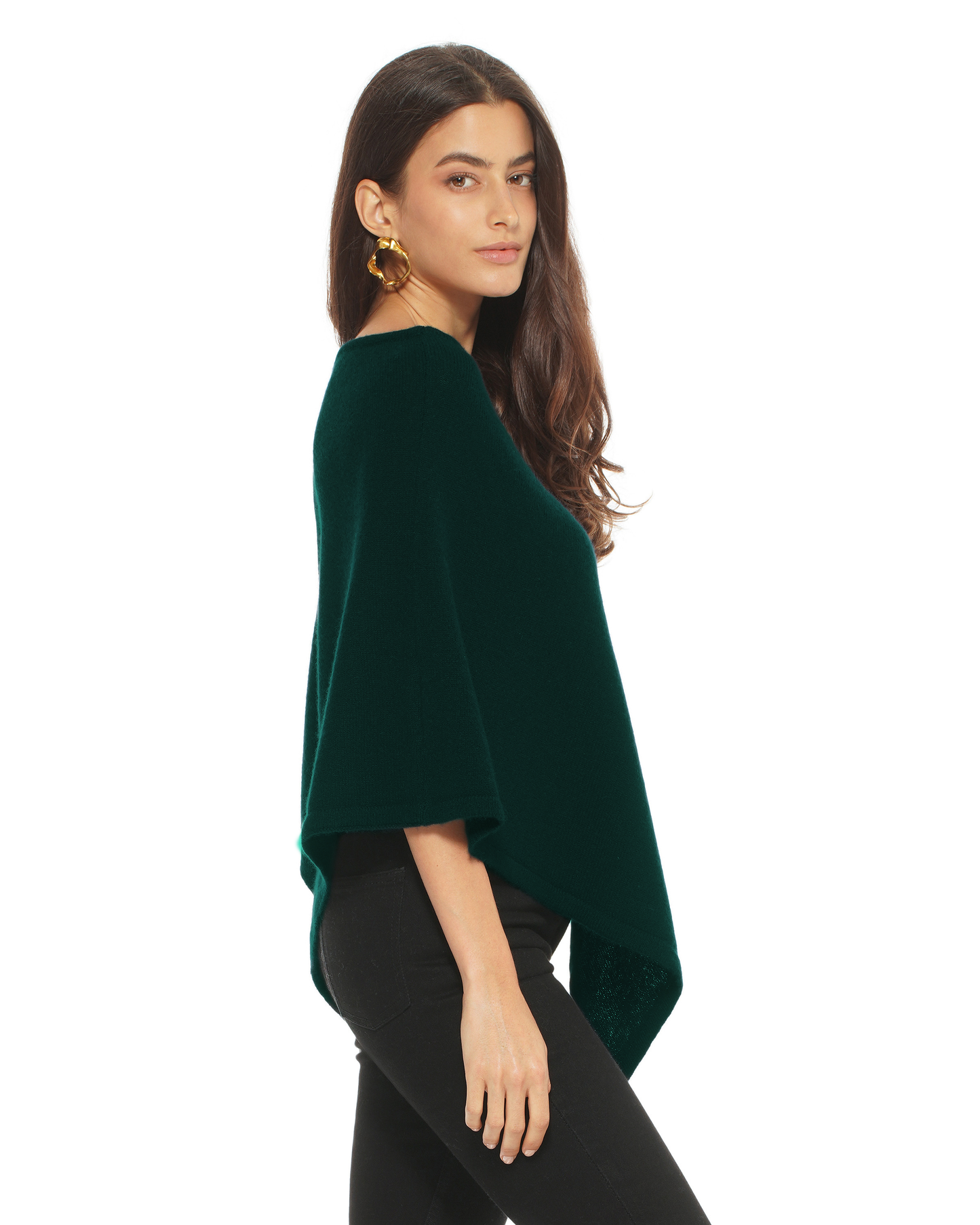 Women's Pure Cashmere Capelet Poncho Forest Green