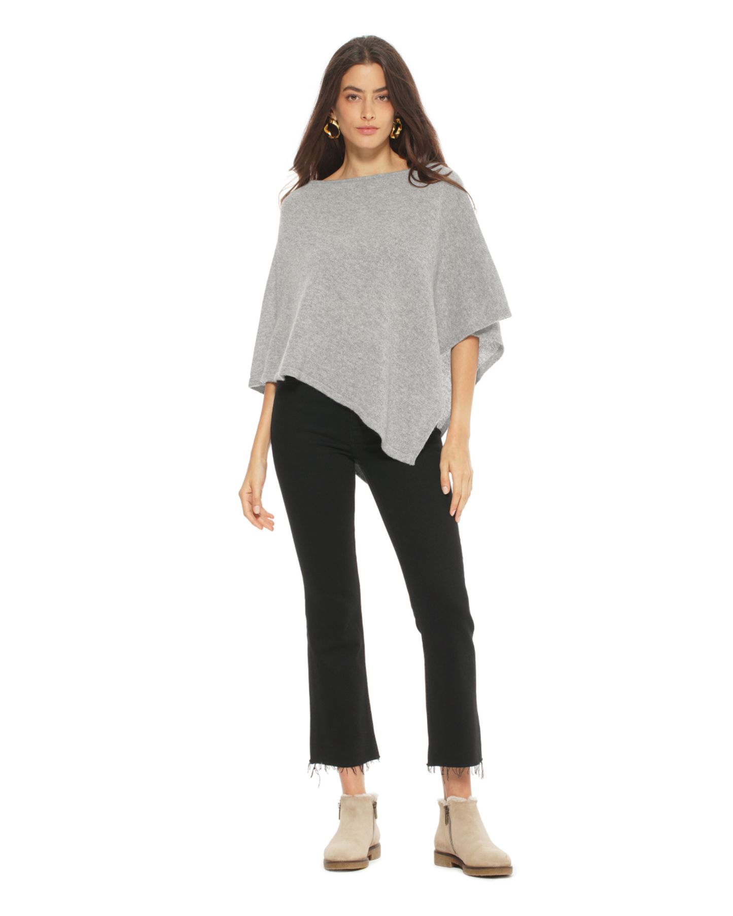Women's Pure Cashmere Capelet Poncho Light Gray