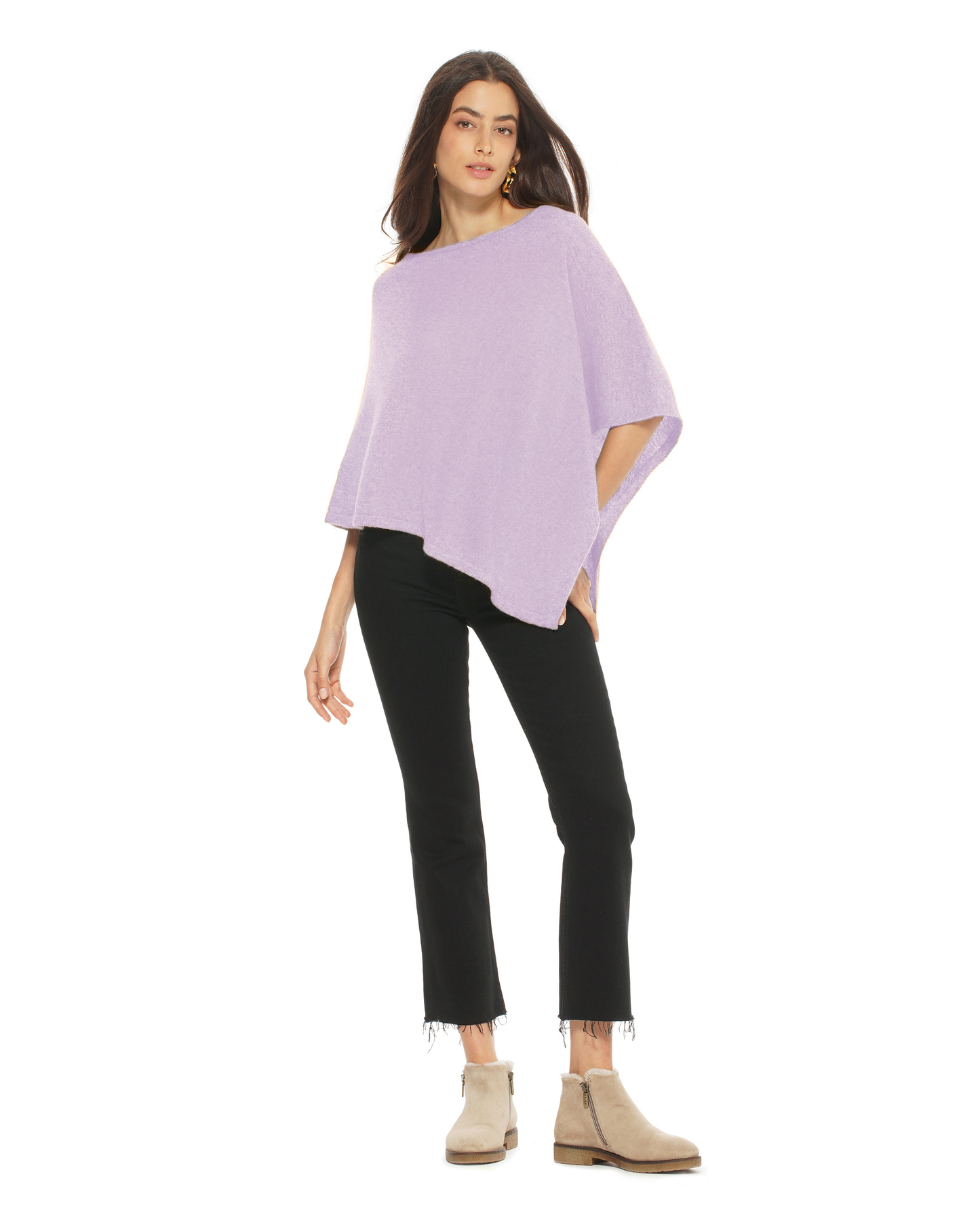 Women's Pure Cashmere Capelet Poncho Lilac