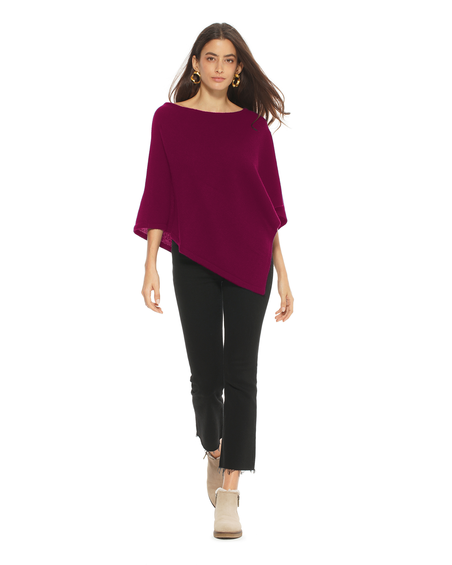 Women's Pure Cashmere Capelet Poncho Magenta