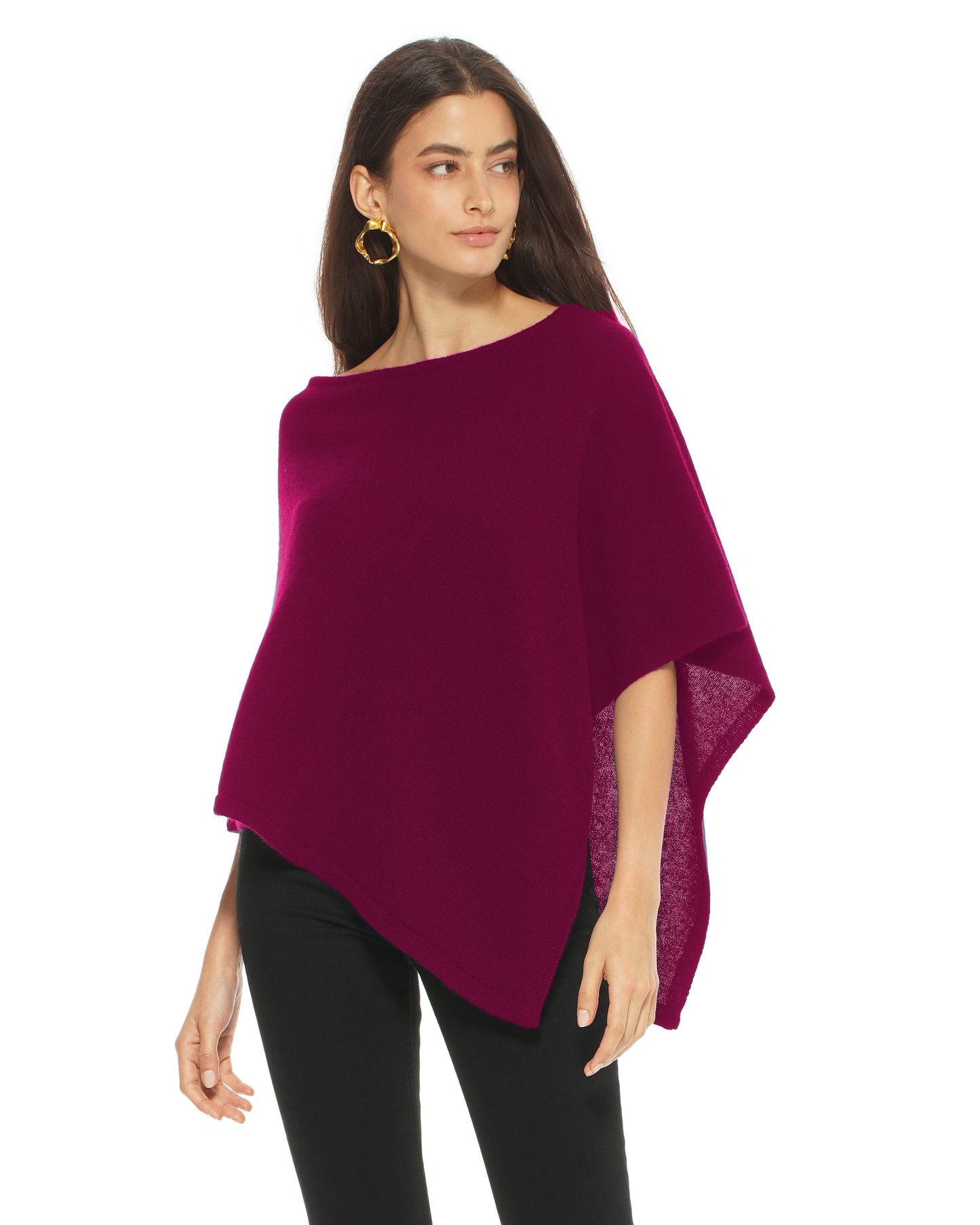 Women's Pure Cashmere Capelet Poncho Magenta