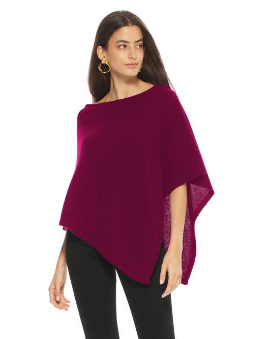 Women's Pure Cashmere Capelet Poncho Magenta