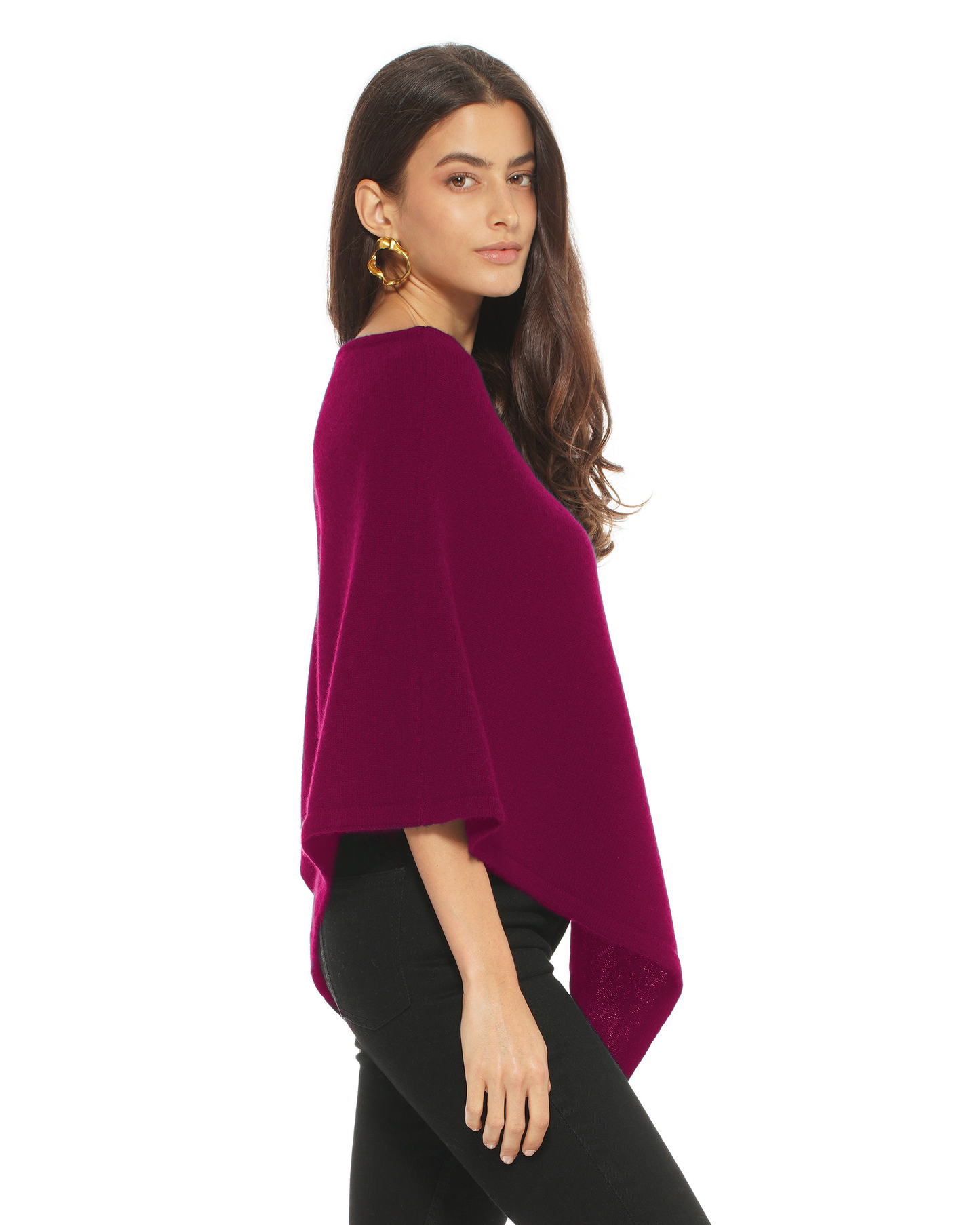Women's Pure Cashmere Capelet Poncho Magenta