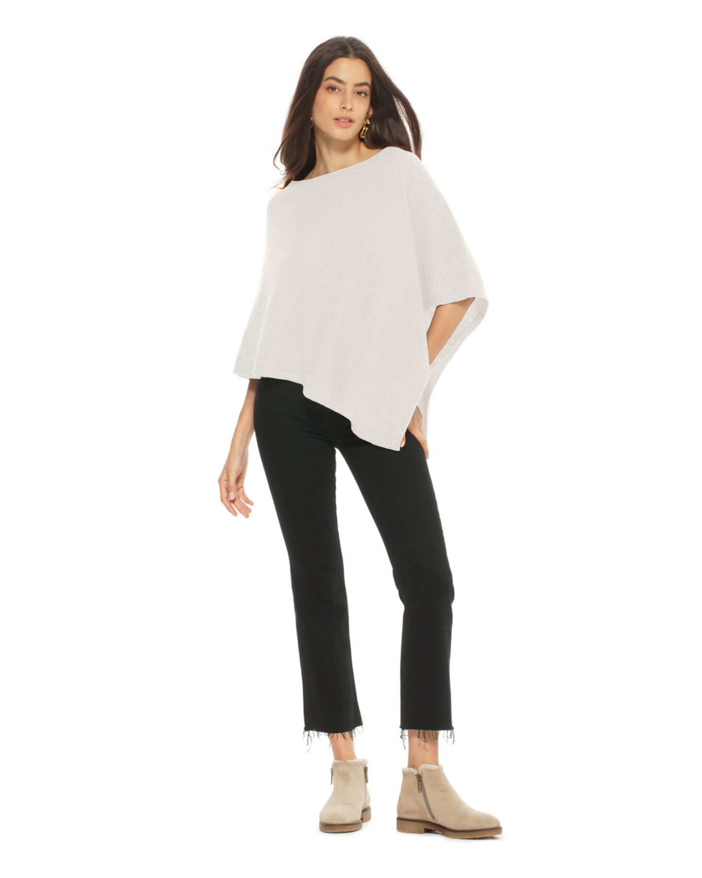 Women's Pure Cashmere Capelet Poncho Milk White