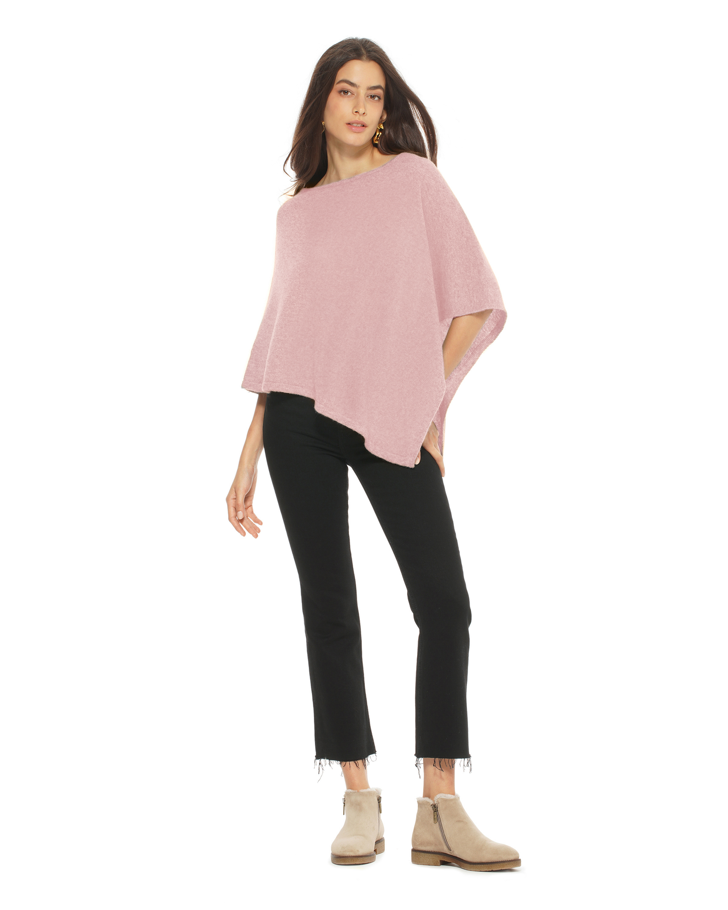 Women's Pure Cashmere Capelet Poncho Old Rose