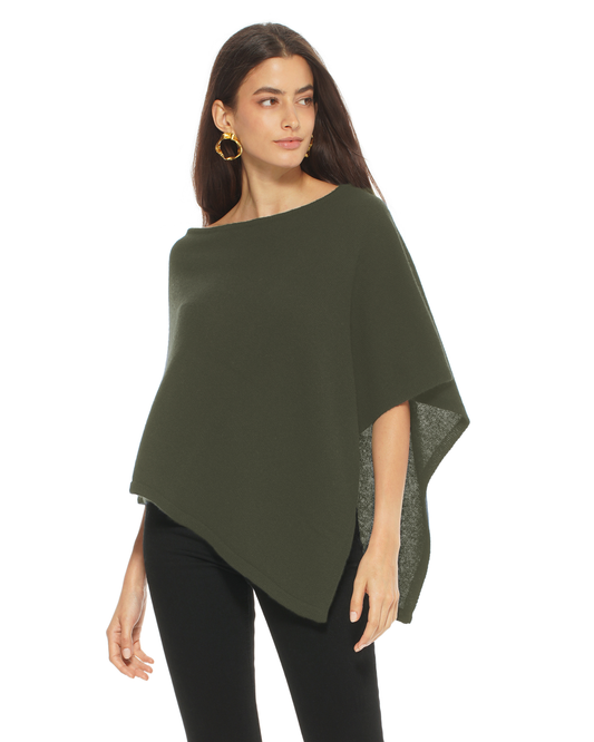 Women's Pure Cashmere Capelet Poncho Olive Green