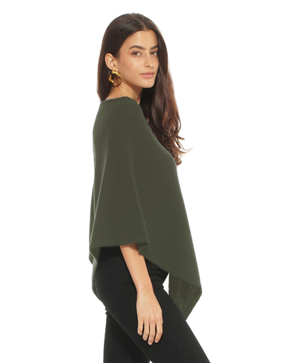 Women's Pure Cashmere Capelet Poncho Olive Green