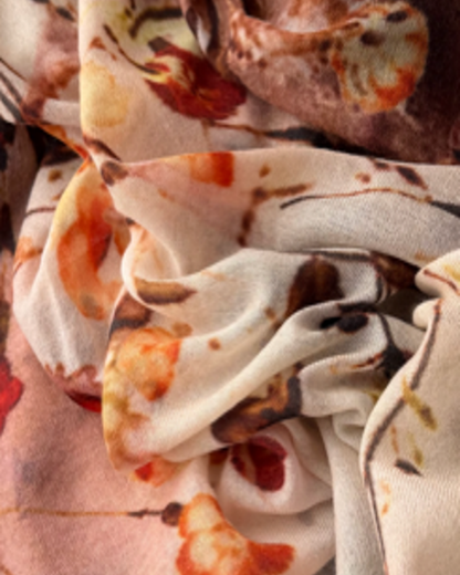 Oversized Ultrafine Pure Cashmere Floral Scarf Wrap Brown