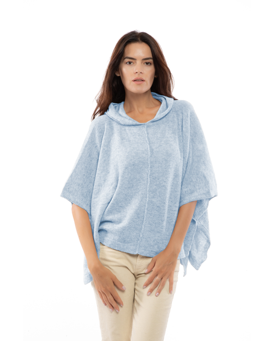Women's Cashmere Button Hoodie Poncho Baby Blue