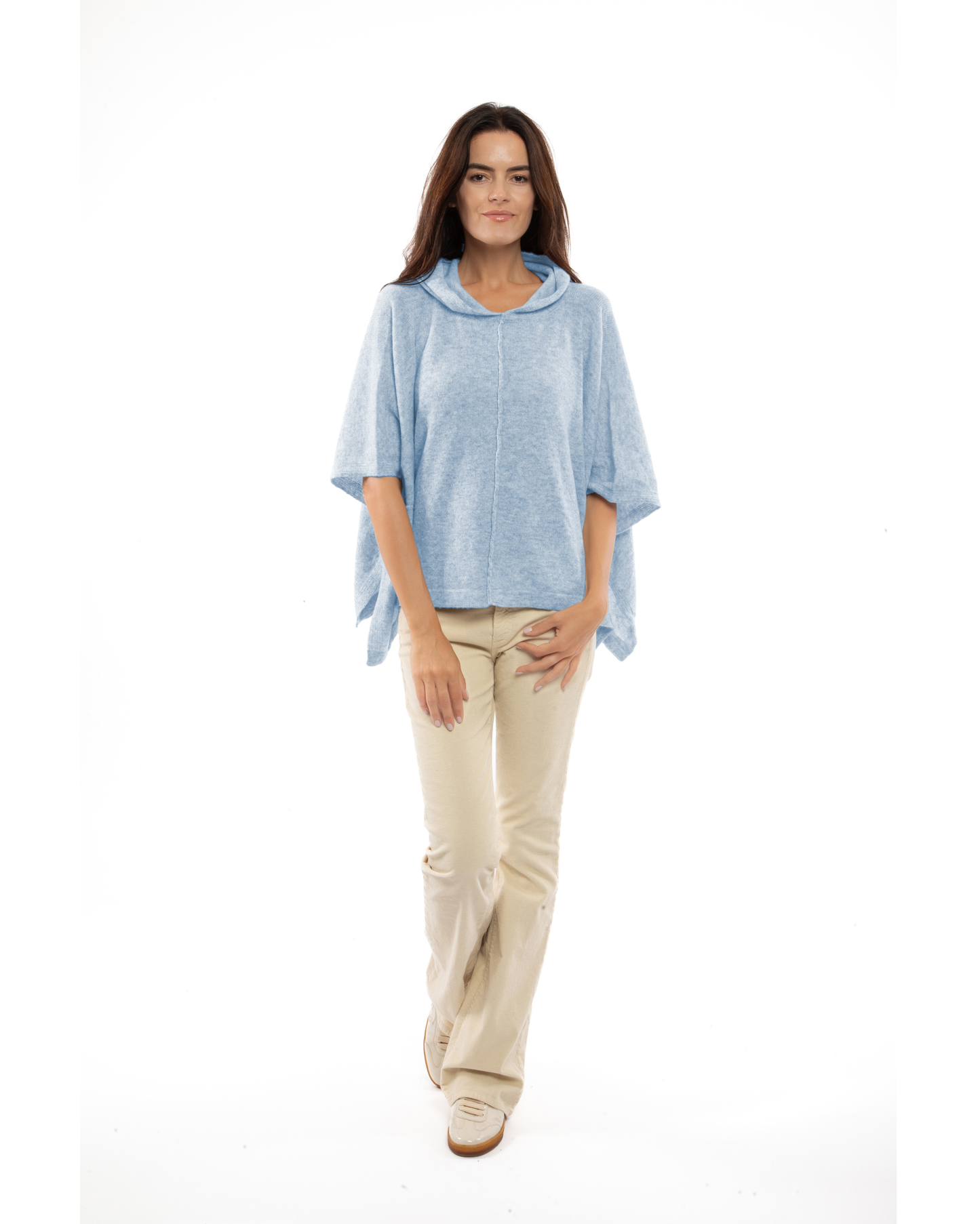 Women's Cashmere Button Hoodie Poncho Baby Blue