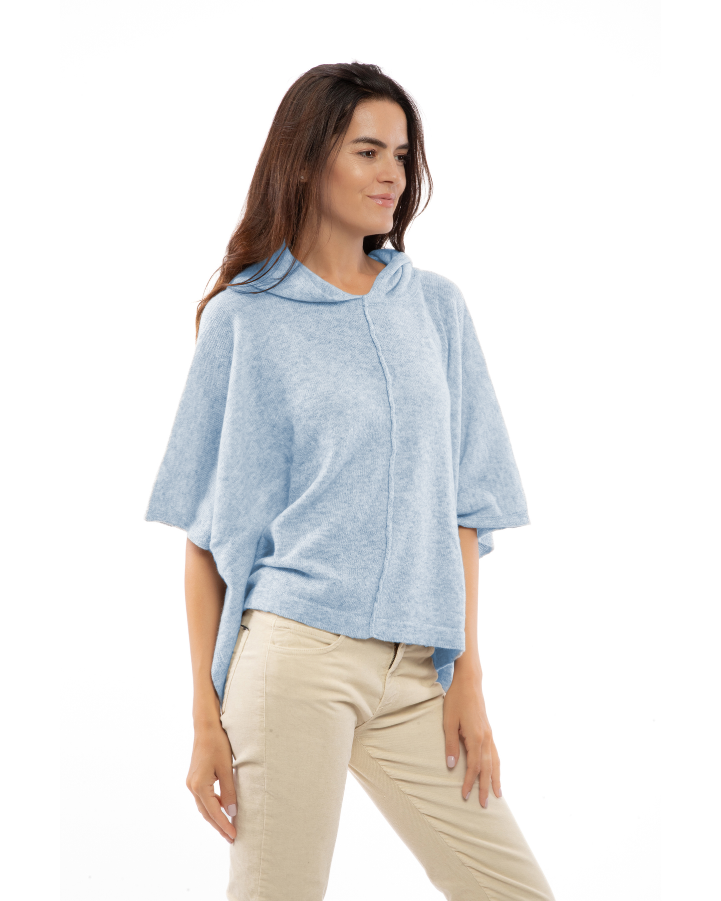 Women's Cashmere Button Hoodie Poncho Baby Blue