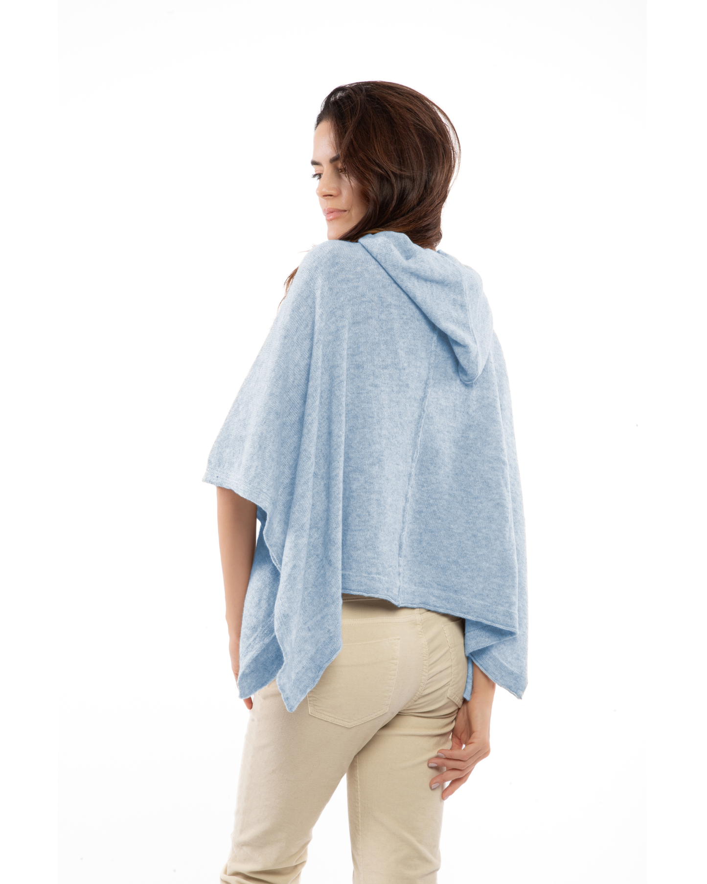 Women's Cashmere Button Hoodie Poncho Baby Blue