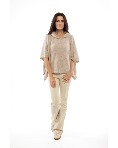 Women's Cashmere Button Hoodie Poncho Beige