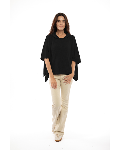 Women's Cashmere Button Hoodie Poncho Black