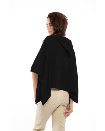 Women's Cashmere Button Hoodie Poncho Black
