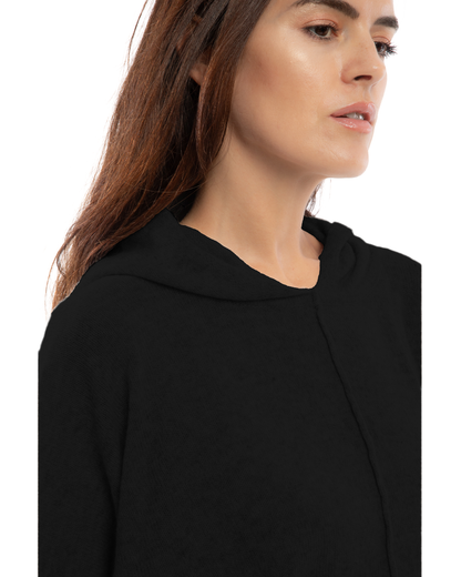 Women's Cashmere Button Hoodie Poncho Black