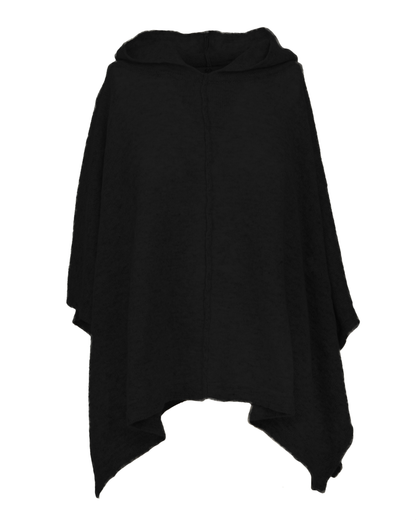 Women's Cashmere Button Hoodie Poncho Black